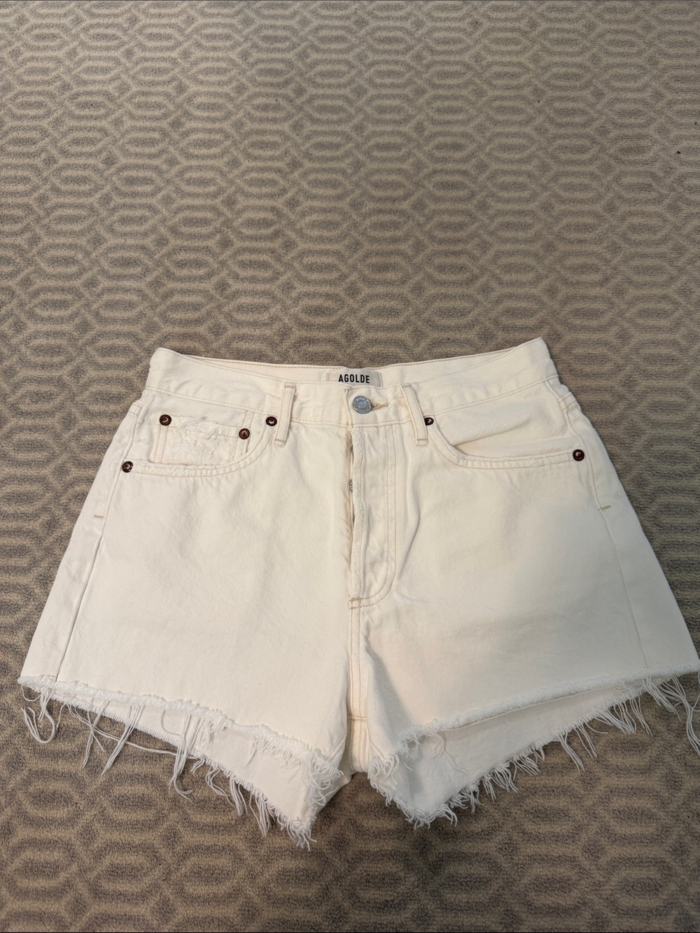 Agolde White Raw-Hem High-Rise Denim Shorts